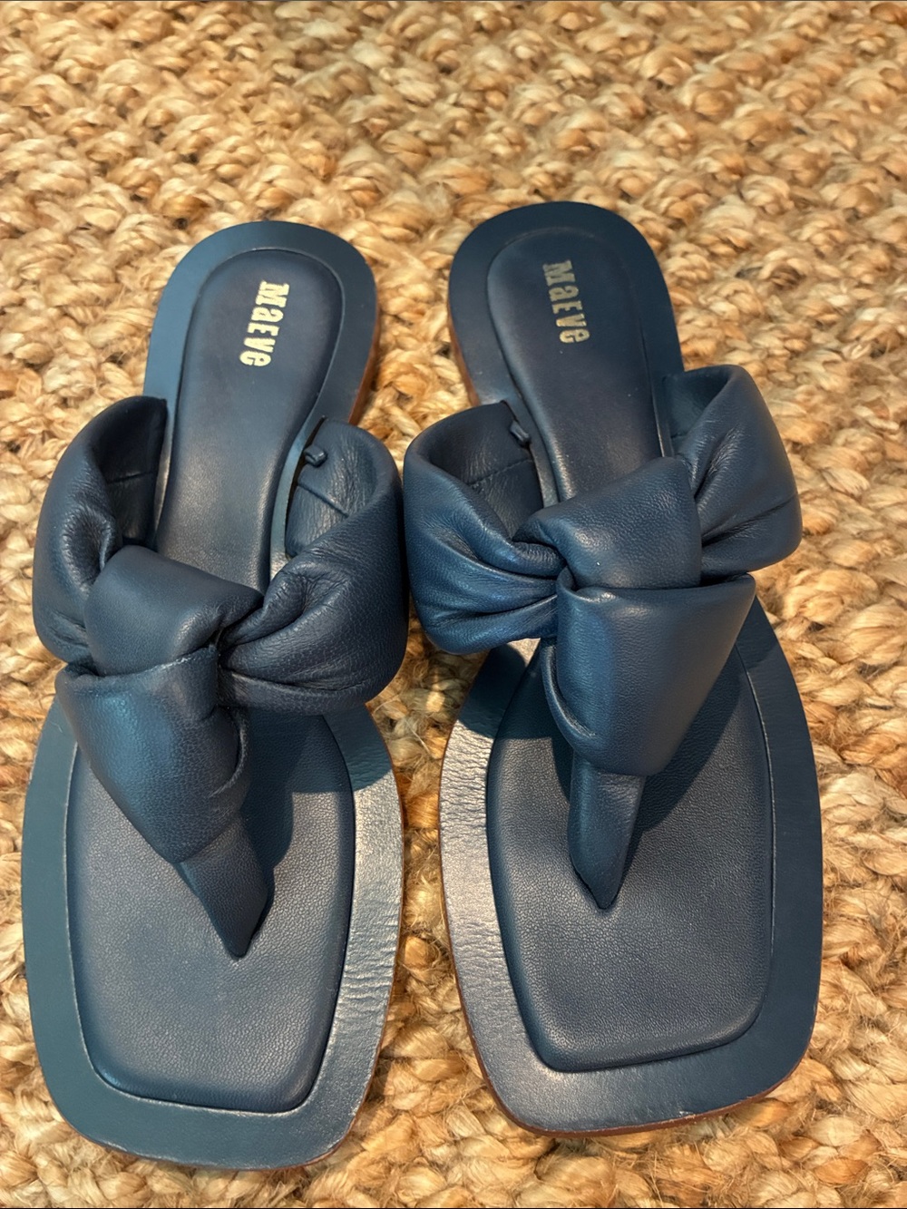 Maeve Navy Knotted Leather Slide Sandals - Picture 3 of 8